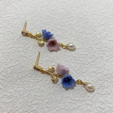 Load image into Gallery viewer, Lily of the valley+ pearl-handmade porcelain jewellery earrring