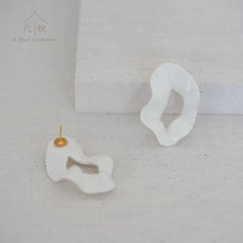 Load image into Gallery viewer, White Strip Minimalist Statement earrings- handmade porcelain jewellery