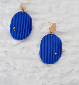 Blue and Gold Avant Statement Earrings- handmade porcelain jewellery