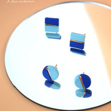 Load image into Gallery viewer, Minimalist Blue Geometric Studs - handmade porcelain jewellery earrings