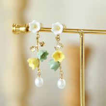 Load image into Gallery viewer, Lily of the valley+ pearl-handmade porcelain jewellery earrring
