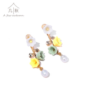 Lily of the valley+ pearl-handmade porcelain jewellery earrring