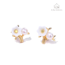 Load image into Gallery viewer, Lily of the valley tree - handmade porcelain jewellery statement earrings stud