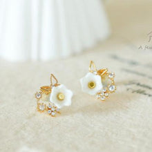 Load image into Gallery viewer, Lily of the valley butterfly - handmade porcelain jewellery statement earrings stud
