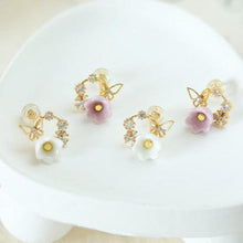 Load image into Gallery viewer, Lily of the valley butterfly - handmade porcelain jewellery statement earrings stud