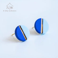 Load image into Gallery viewer, Minimalist Blue Geometric Studs - handmade porcelain jewellery earrings