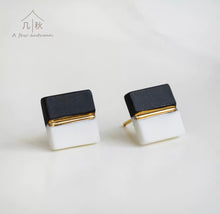 Load image into Gallery viewer, Minimalist Blue Geometric Studs - handmade porcelain jewellery earrings
