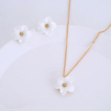 Load image into Gallery viewer, Snow white Gardenia Jasminoides - handmade porcelain jewellery earring studs