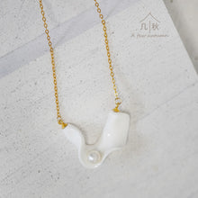Load image into Gallery viewer, White Strip Porcelain + Pearl Statement necklace handmade porcelain jewellery