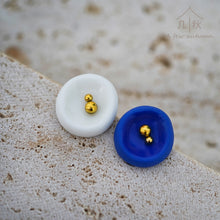 Load image into Gallery viewer, Blue and White Minimalist Statement earrings stud, handmade porcelain jewellery