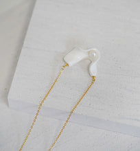 Load image into Gallery viewer, White Strip Porcelain + Pearl Statement necklace handmade porcelain jewellery