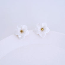 Load image into Gallery viewer, Snow white Gardenia Jasminoides - handmade porcelain jewellery earring studs