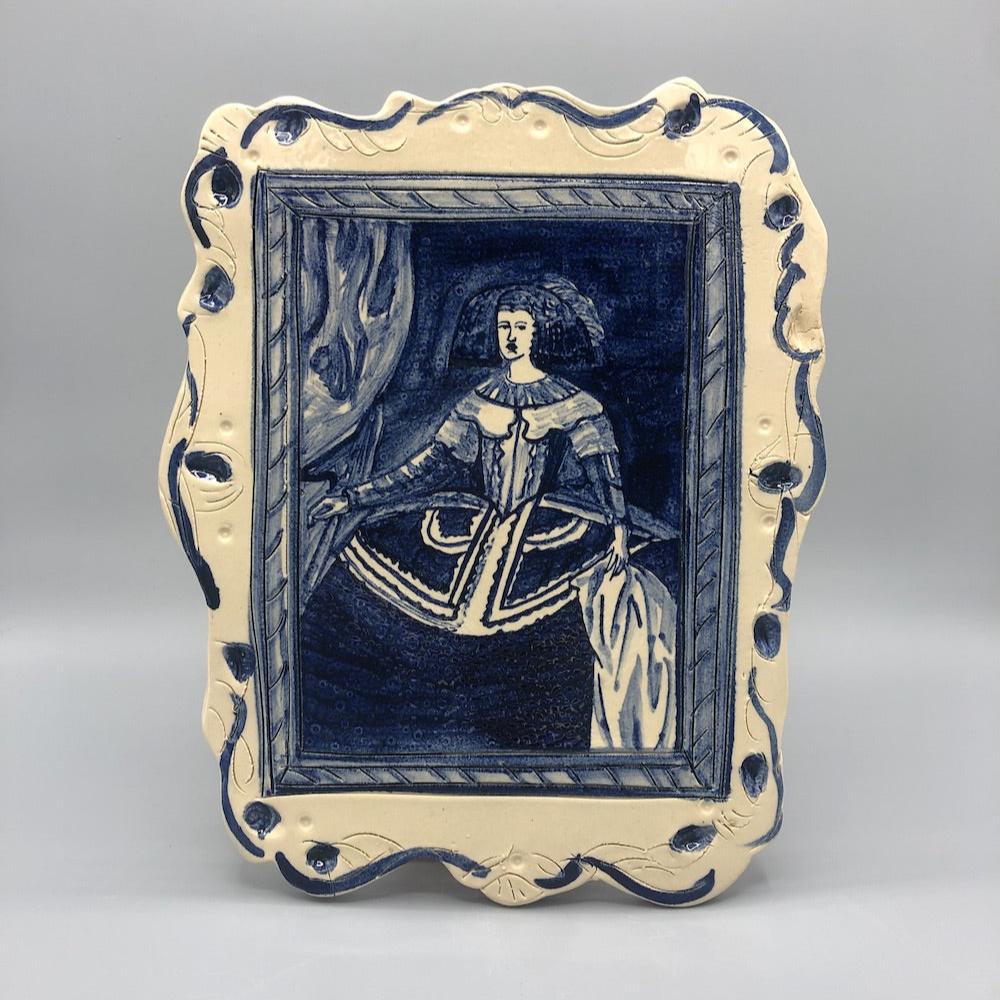 Homemade Museum Collection Cobalt Painting Ceramic Wall Pieces - Diego Velázquez’sQueen Mariana of Austria