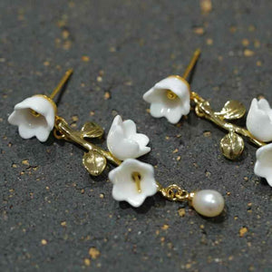 Lily of the valley+ pearl-handmade porcelain jewellery earrring