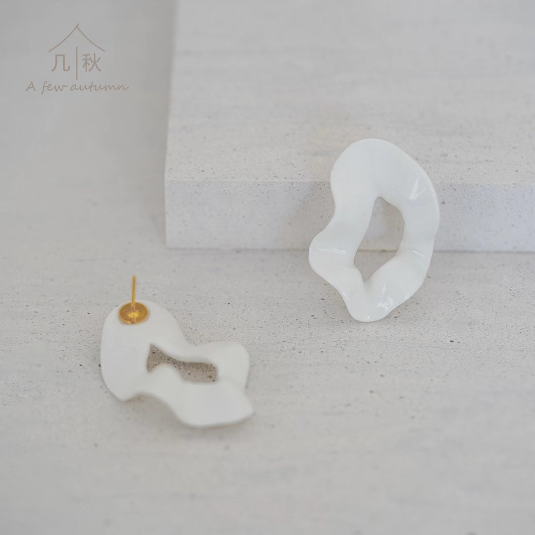 White Strip Minimalist Statement earrings- handmade porcelain jewellery