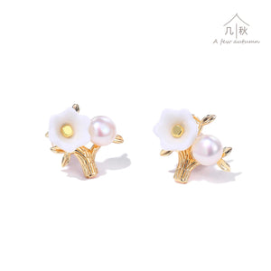 Lily of the valley tree - handmade porcelain jewellery statement earrings stud