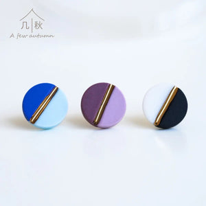 Minimalist Blue Geometric Studs - handmade porcelain jewellery earrings