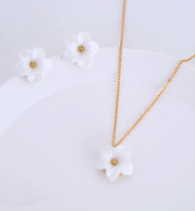 Snow white Gardenia Jasminoides necklace- handmade porcelain jewellery