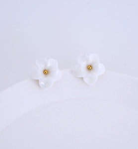 Snow white Gardenia Jasminoides - handmade porcelain jewellery earring studs