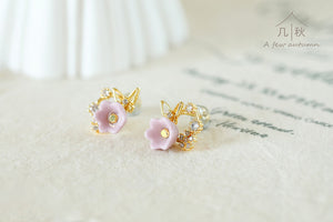 Lily of the valley butterfly - handmade porcelain jewellery statement earrings stud
