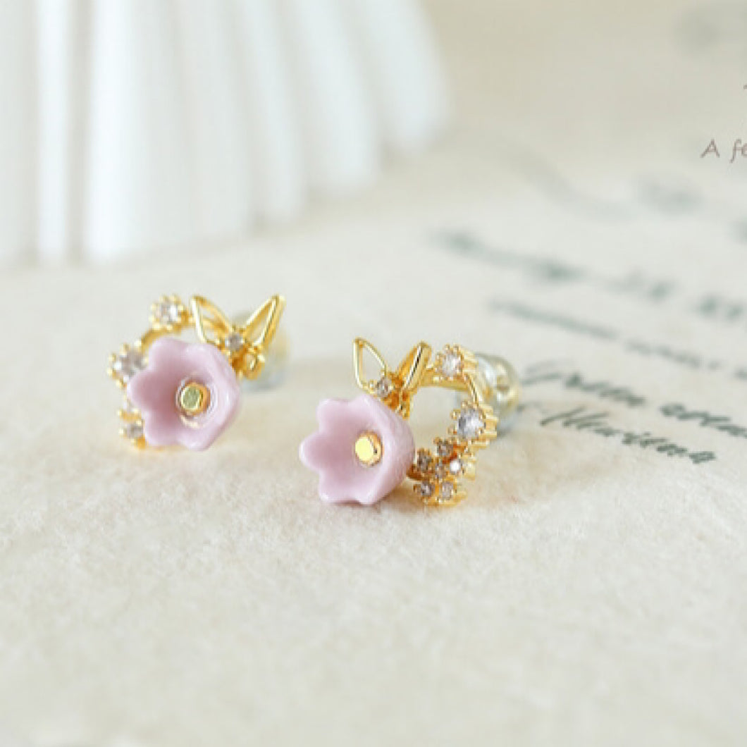 Lily of the valley butterfly - handmade porcelain jewellery statement earrings stud